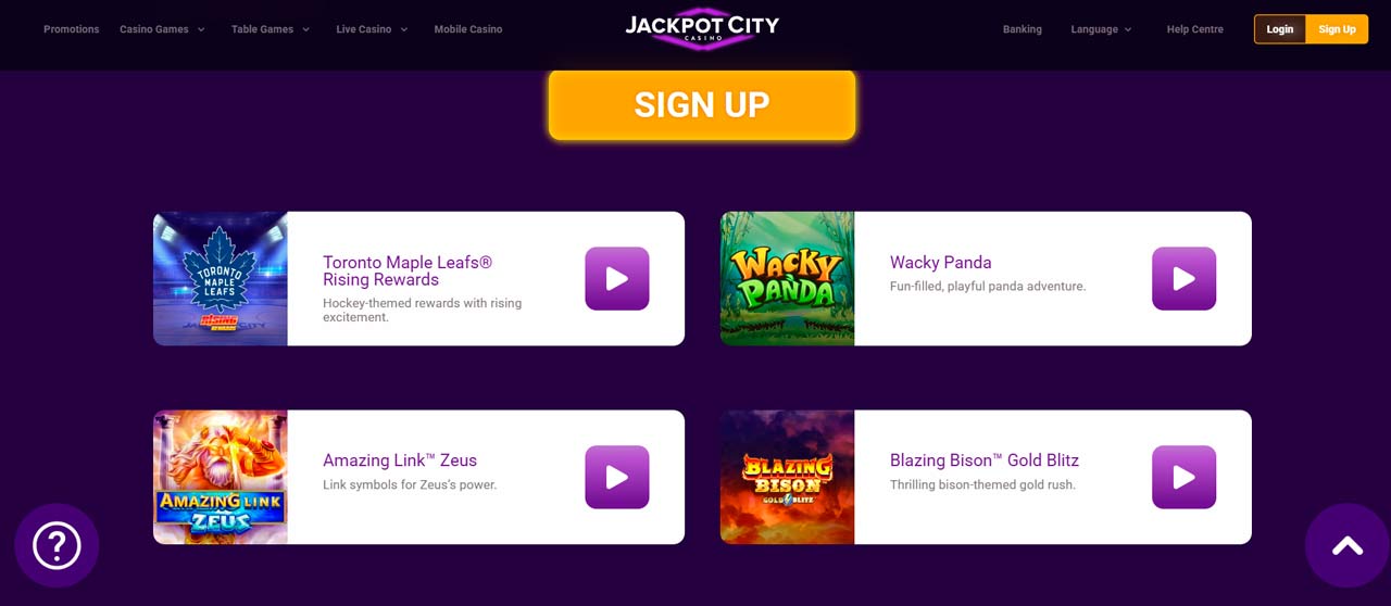 Jackpot City sign-up